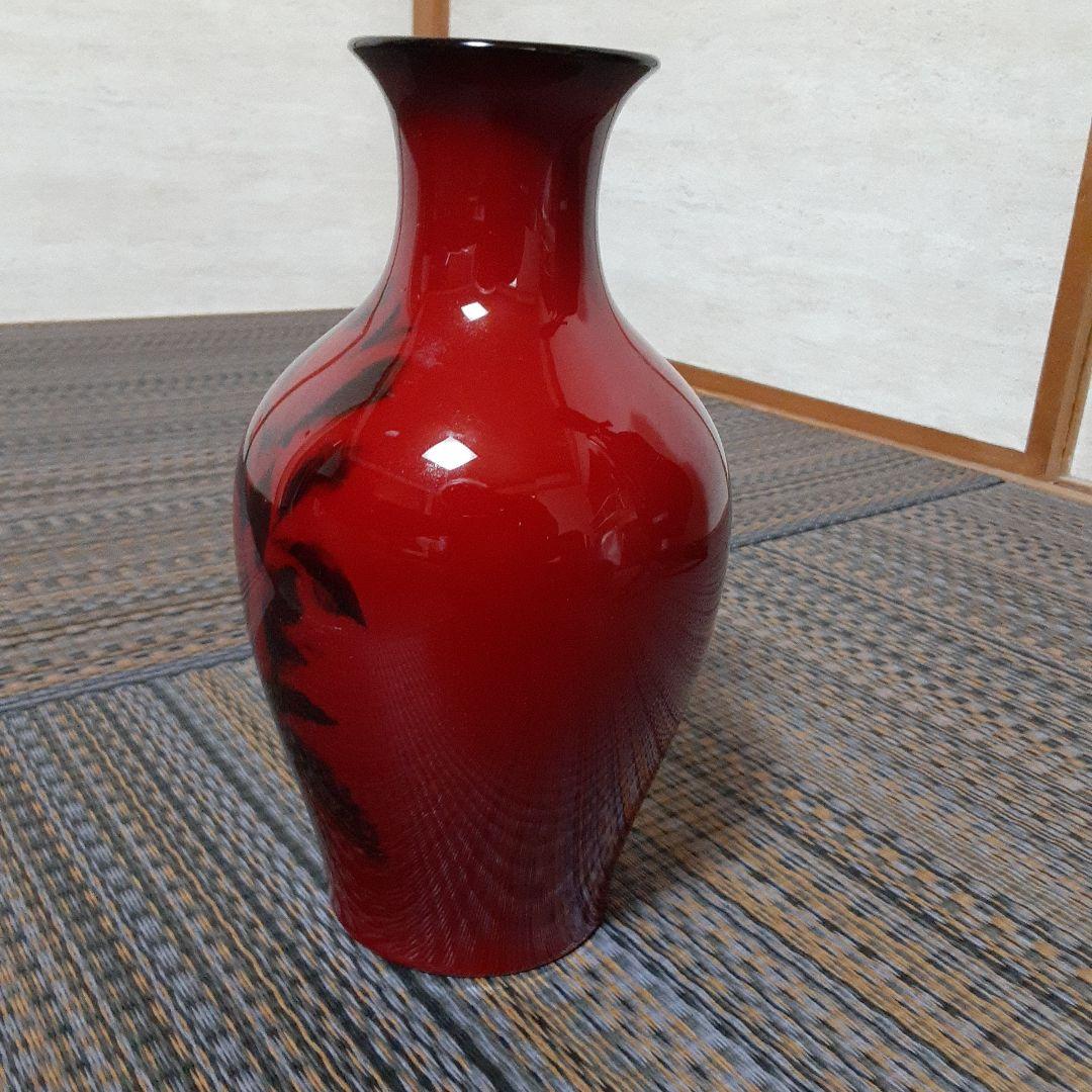 古い辰砂薔薇画ノリタケ花瓶/オールド昭和レトロ朱紅ボーンチャイナ/茶華道活花磁器