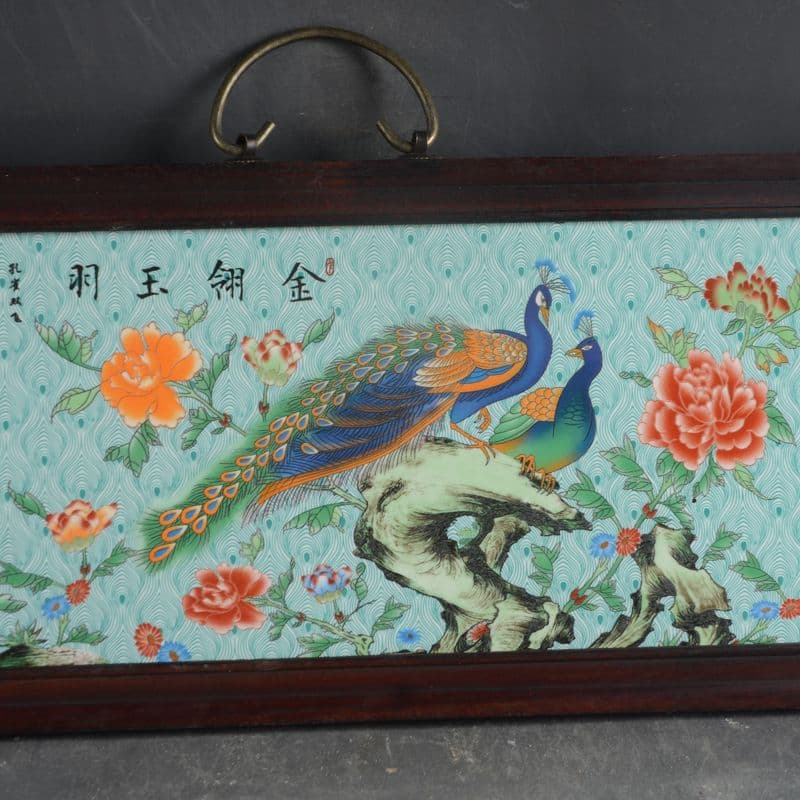 景徳鎮 パステル金翎玉羽陶板画 応接間 玄関 茶室 書斎 装飾品 工芸品 置物