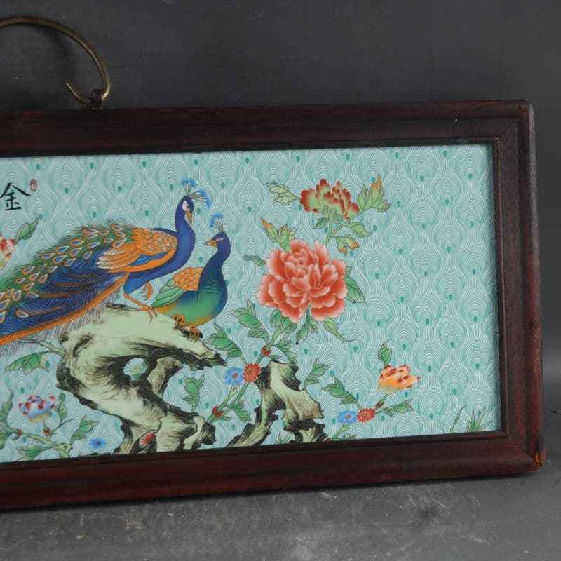景徳鎮 パステル金翎玉羽陶板画 応接間 玄関 茶室 書斎 装飾品 工芸品 置物