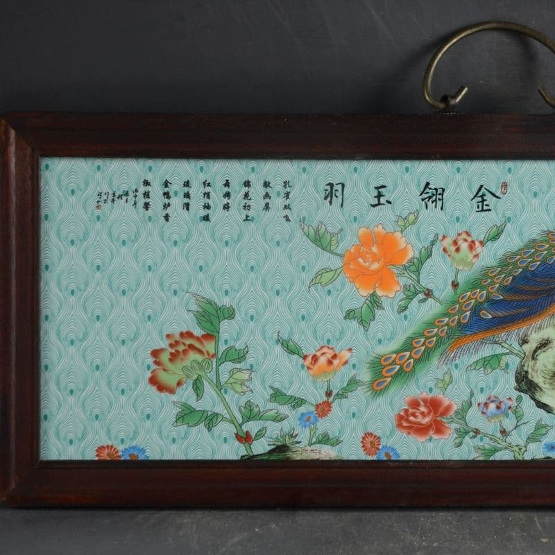 景徳鎮 パステル金翎玉羽陶板画 応接間 玄関 茶室 書斎 装飾品 工芸品 置物