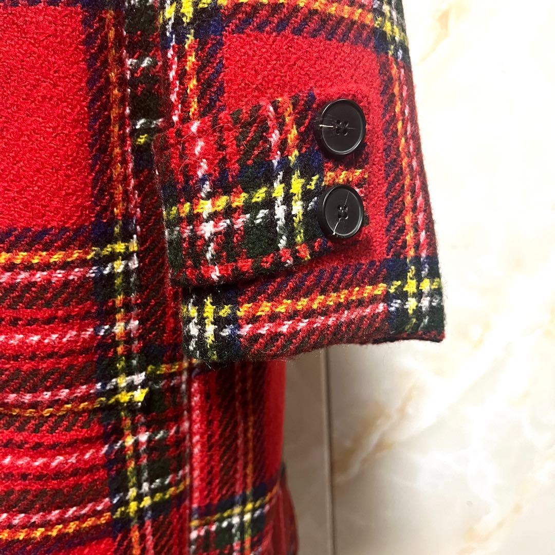 ●しんちゃん様●タータンチェック チェスター コート 赤 レッド 未使用 レトロ