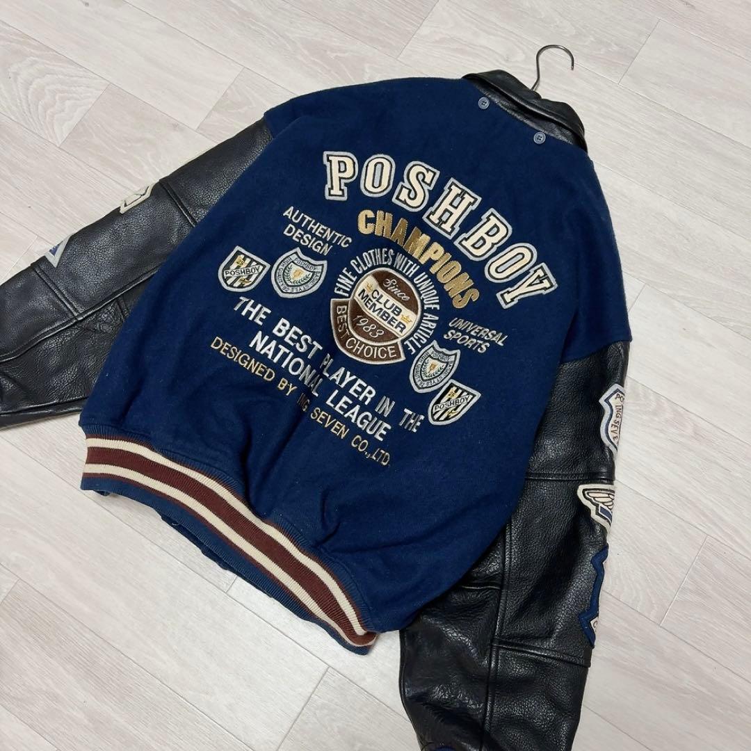 80‘S【POSH BOY】ポッシュボーイ スタジャン　袖牛革　刺繍　ワッペン