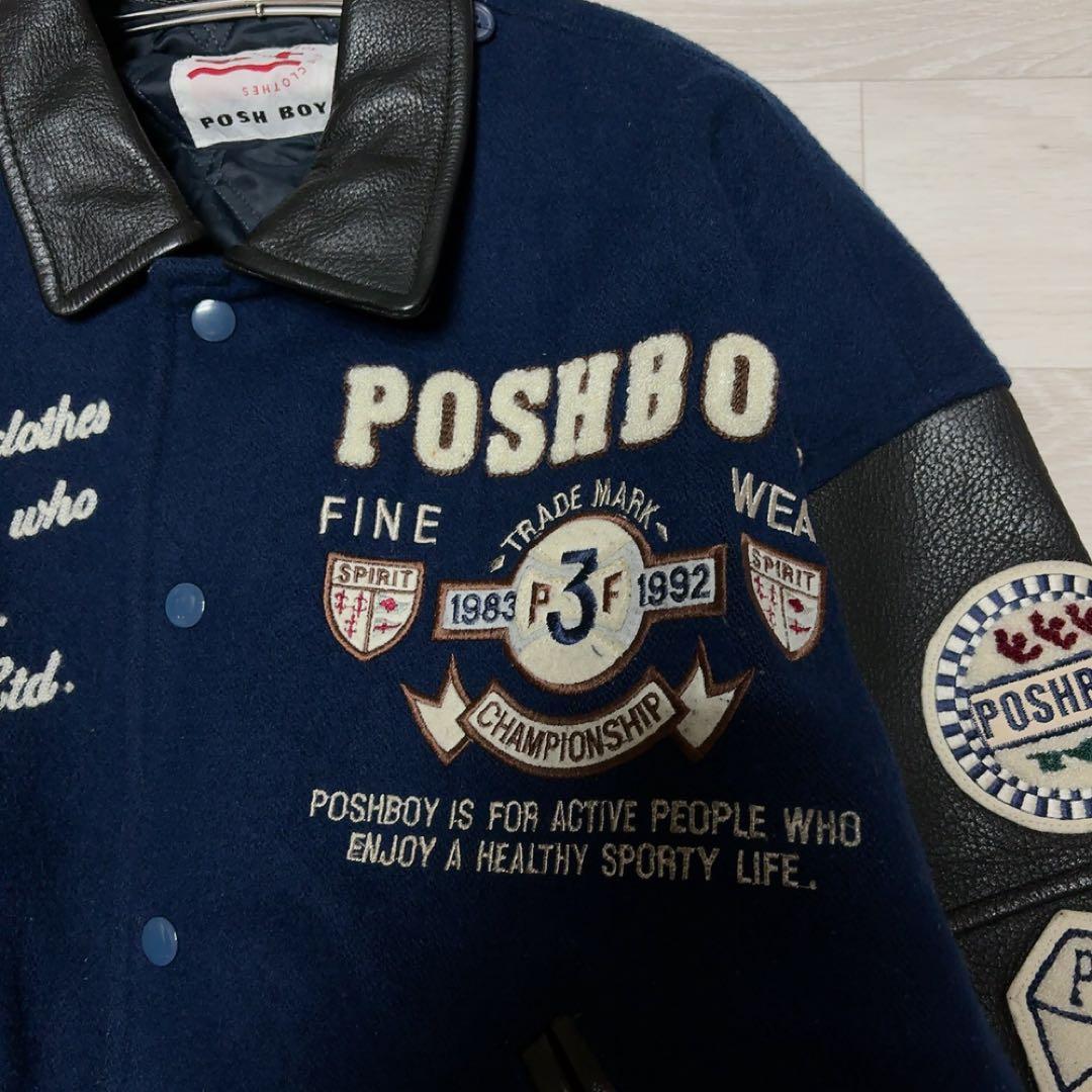 80‘S【POSH BOY】ポッシュボーイ スタジャン　袖牛革　刺繍　ワッペン