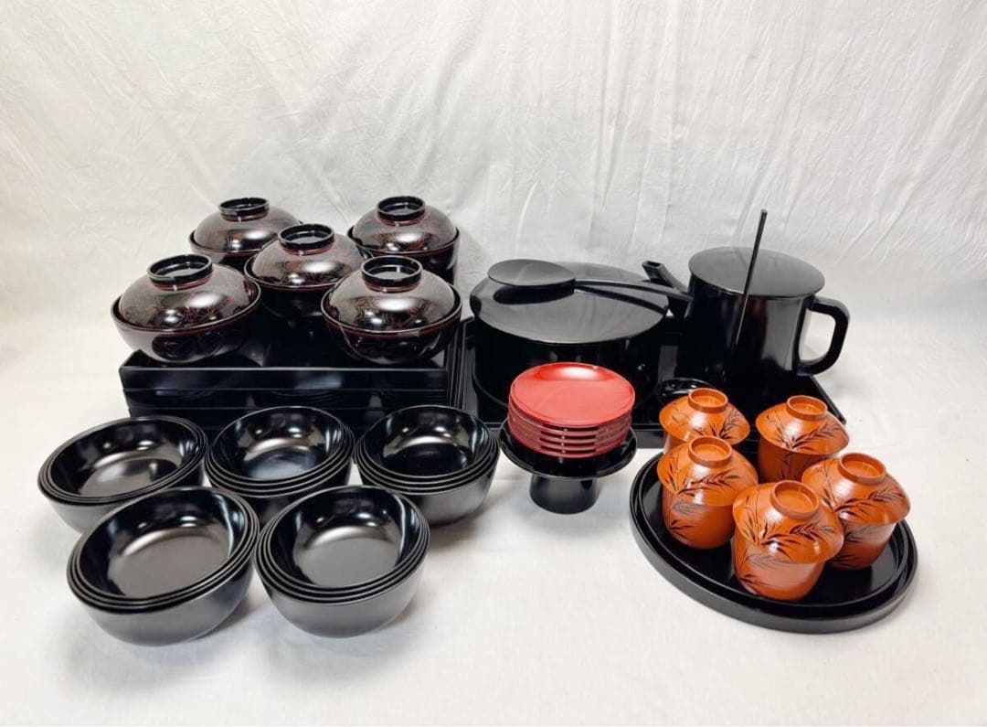 美品 懐石道具揃え 一式 黒塗 五客揃 利休形 共箱