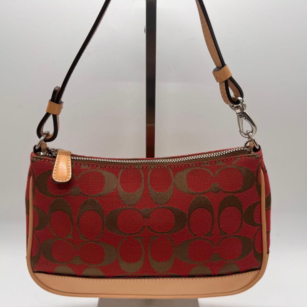 極美品 COACH コーチ アクセサリーポーチ シグネチャー キャンバス レザー