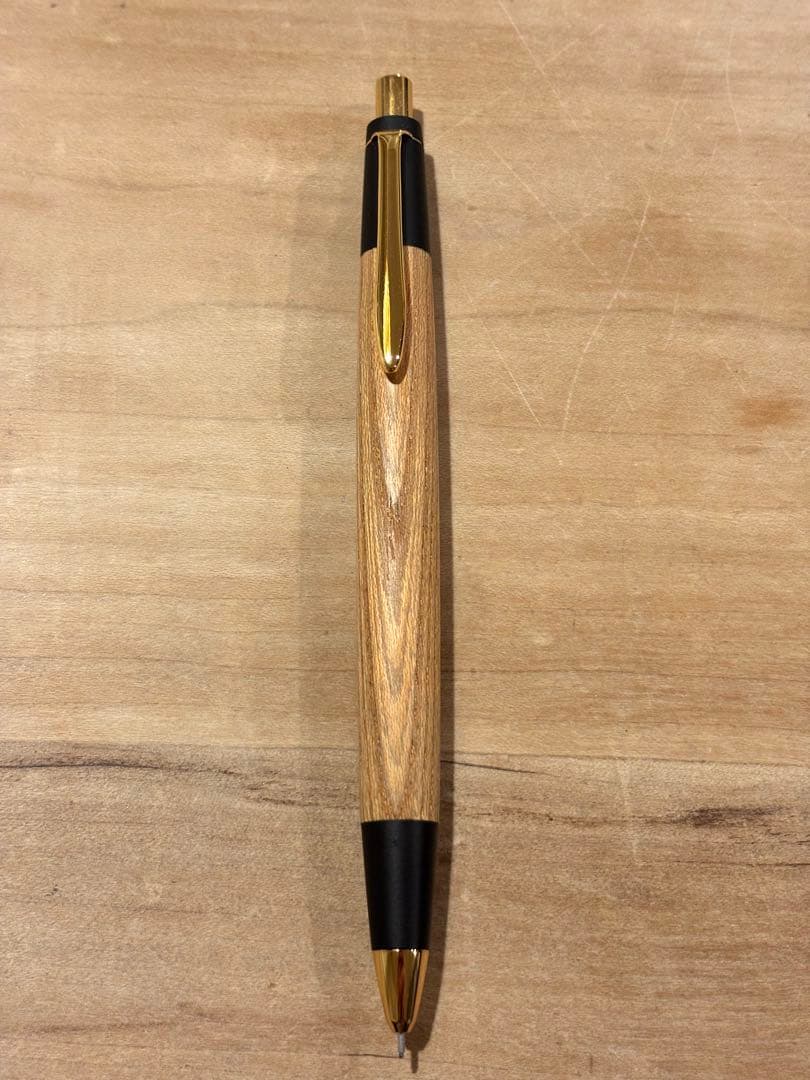 欅ケヤキの杢軸シャープペンシル　野原工芸オイル＆箱＆木ブロックつき　MP