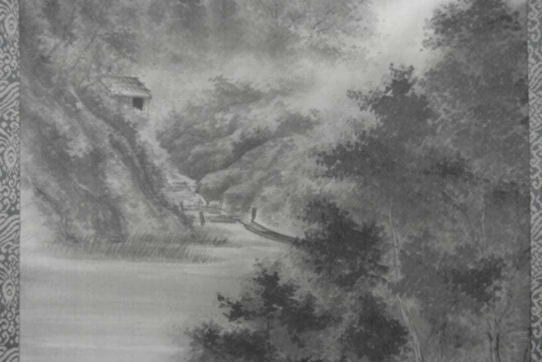 【真作】義信/山水図/掛軸/名家伝来/AA-467