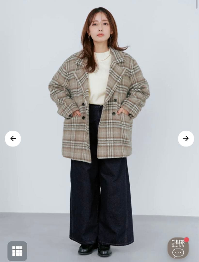 【美品】COHINA ウールシャギーチェックダブルコート