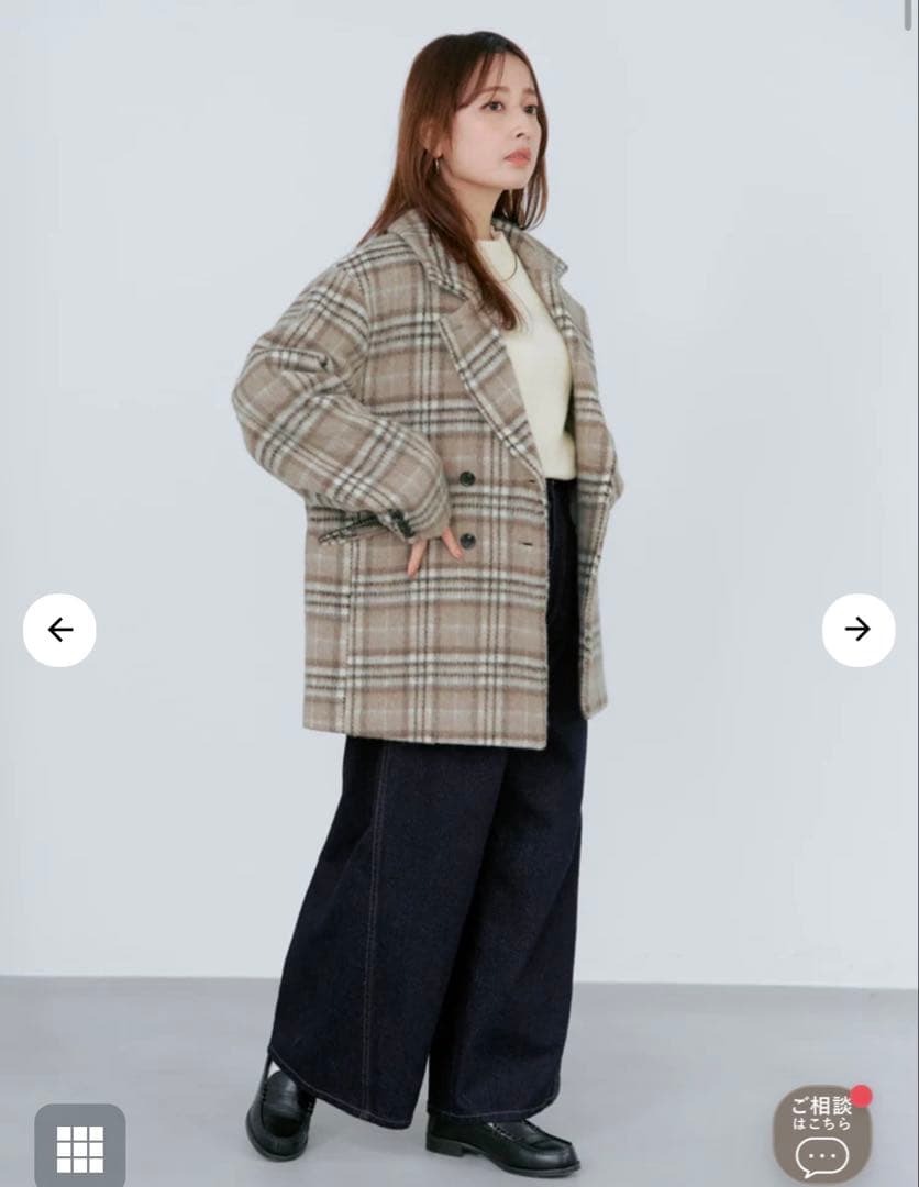 【美品】COHINA ウールシャギーチェックダブルコート