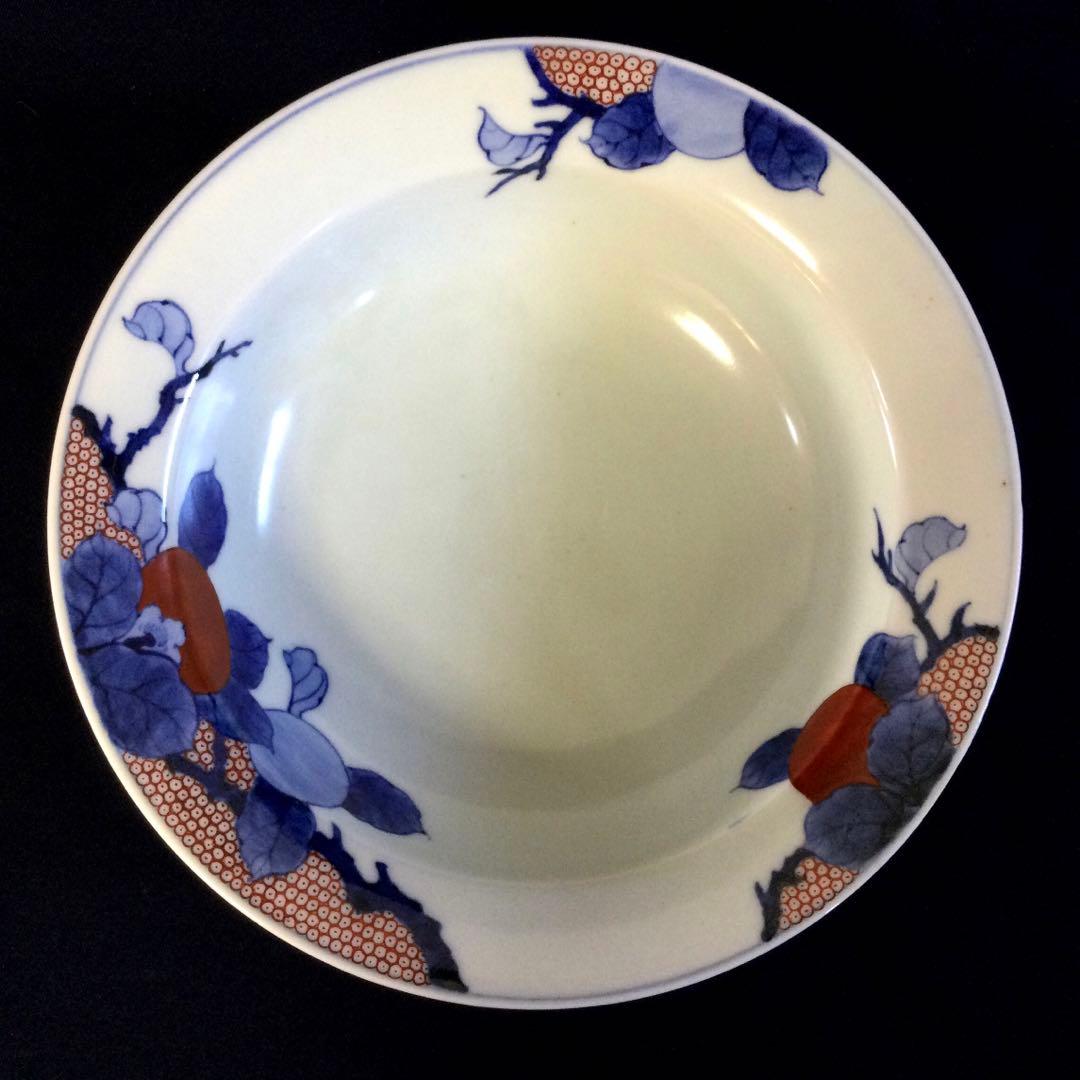 十二代柿右衛門造 染錦 柿絵鹿の子地紋 菓子器 鉢 うず福銘 木箱付 K428