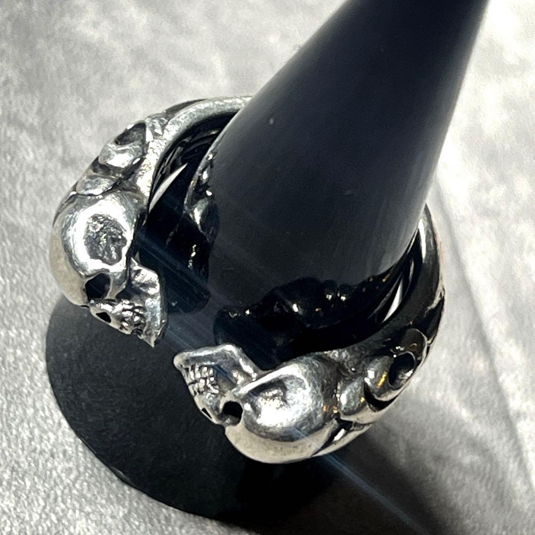 14号　CRAZY PIG TWO SKULLS RING silver925