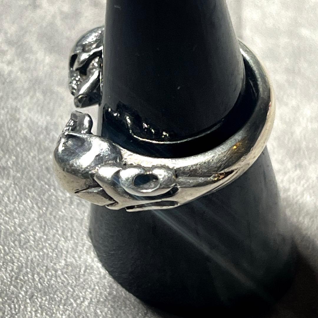 14号　CRAZY PIG TWO SKULLS RING silver925