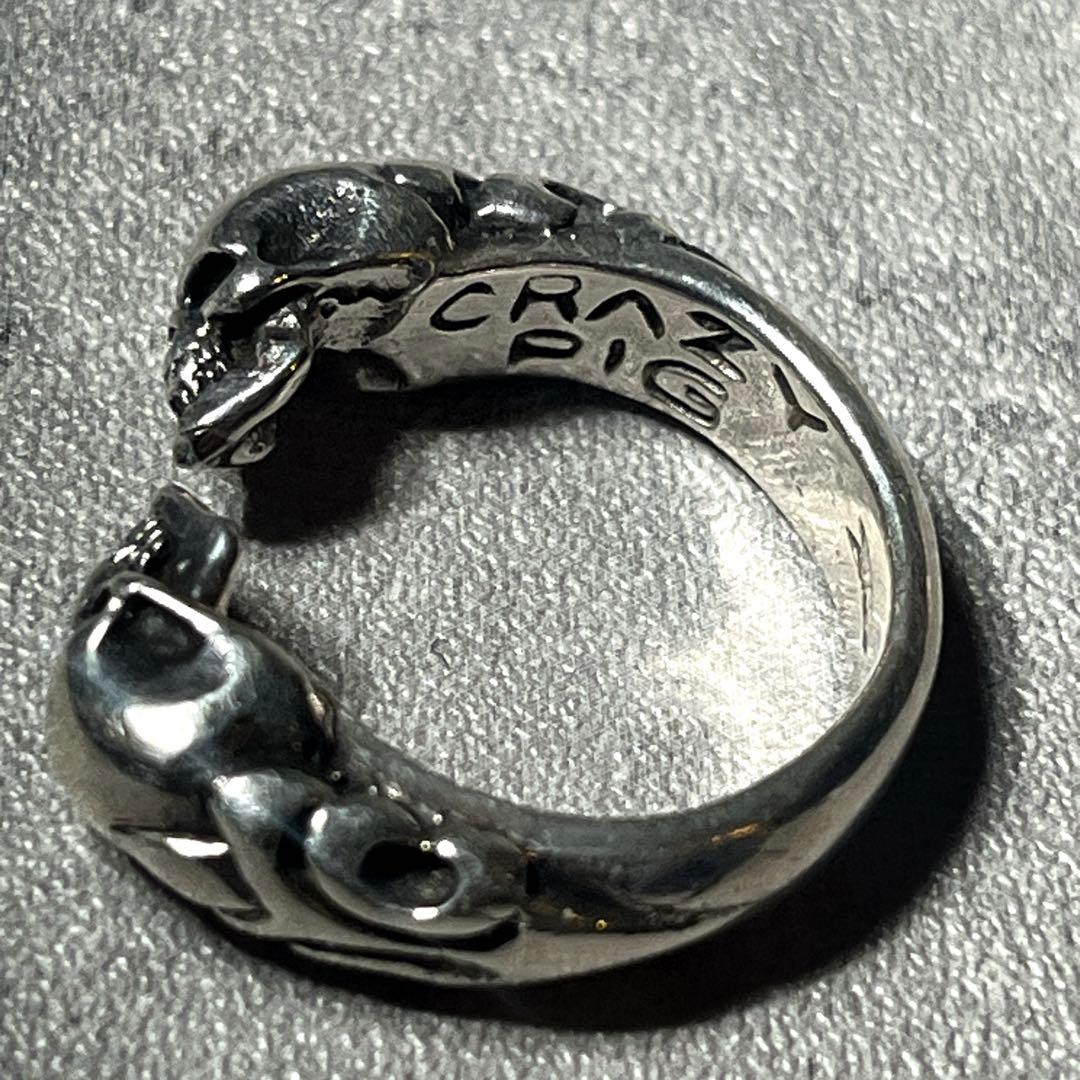 14号　CRAZY PIG TWO SKULLS RING silver925