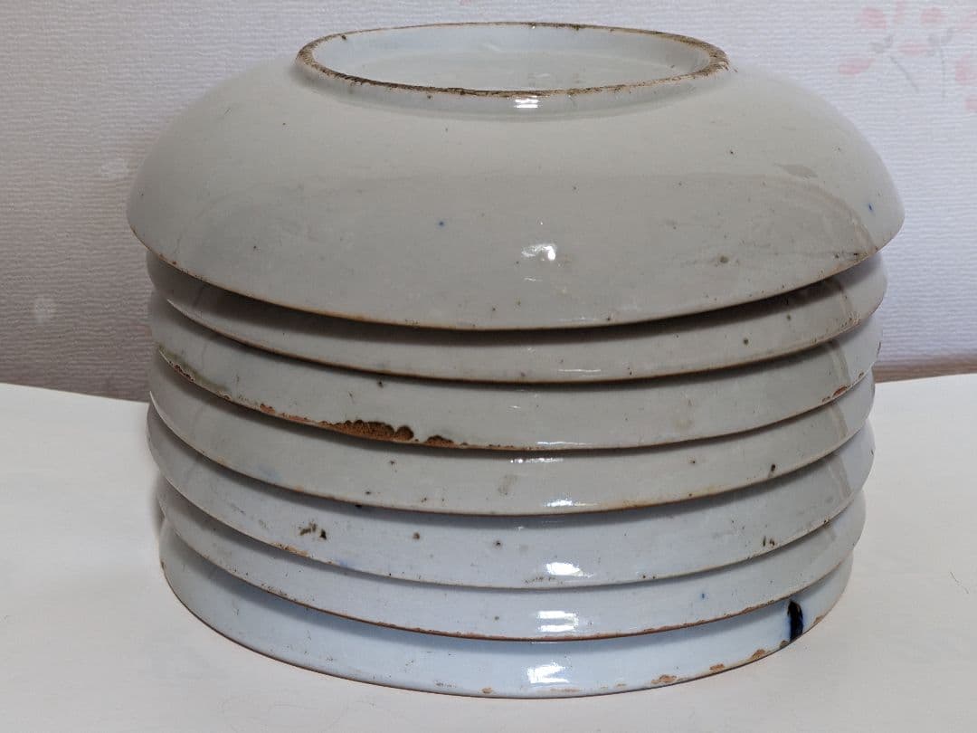 ♦明治時代 古伊万里 染付波千鳥 青海波文 中皿 コレクション骨董品アンティーク