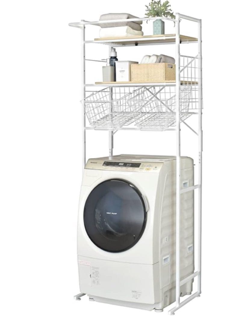 エカンズ 棚付きランドリーラック LSH-500W バスケットタイプ ホワイト