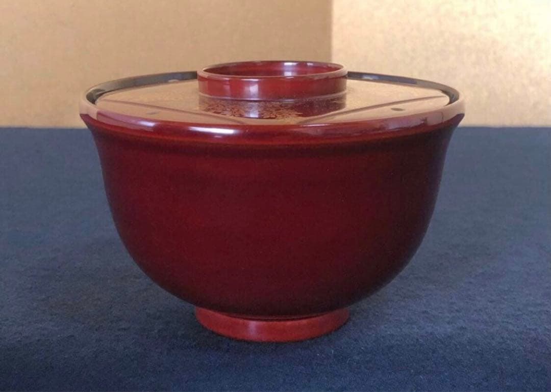 《レ》元禄形 溜塗 蒔絵付 吸物椀5客 木製漆器 木箱 251113え1