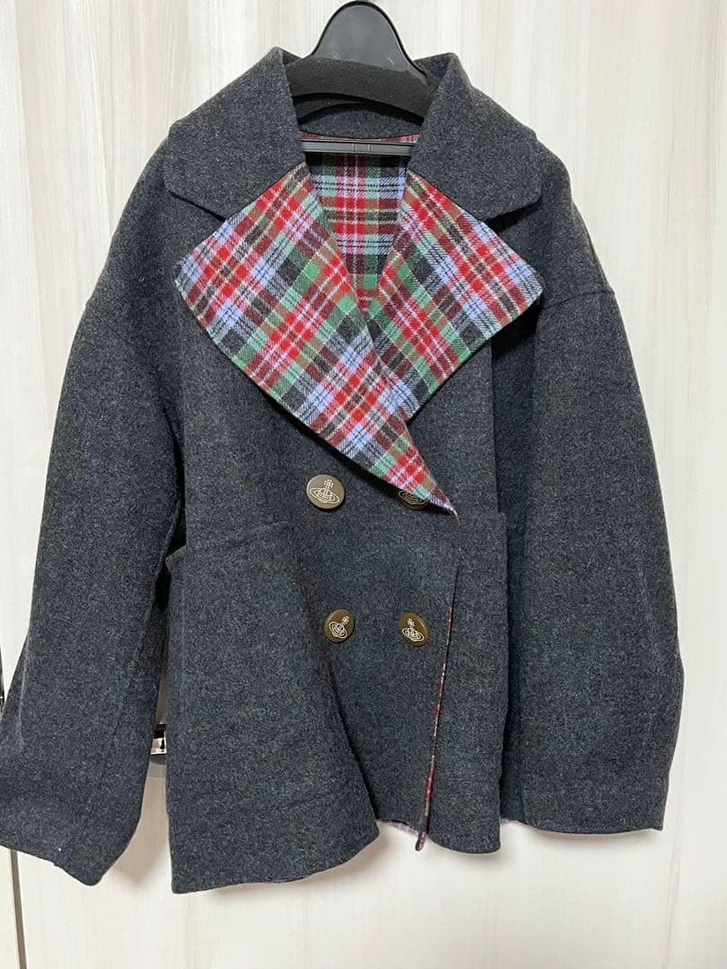 Vivienne Westwood タータンチェックリバーダブルコート　グレー