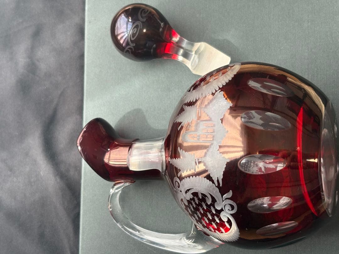 希少美品✨ボヘミアングラス エーゲルマン デカンター 赤×金彩 高級ガラス工芸品