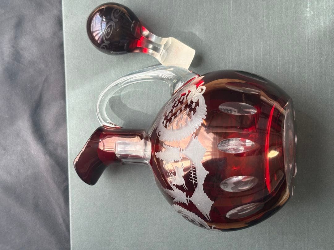 希少美品✨ボヘミアングラス エーゲルマン デカンター 赤×金彩 高級ガラス工芸品
