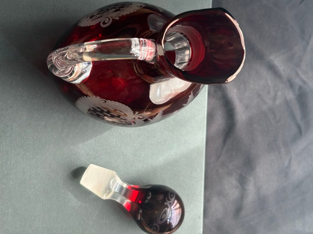 希少美品✨ボヘミアングラス エーゲルマン デカンター 赤×金彩 高級ガラス工芸品