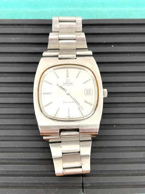 オメガ ジュネーブ 自動巻 角型 メンズ 稼働品 リューズ操作不可 ブレス付