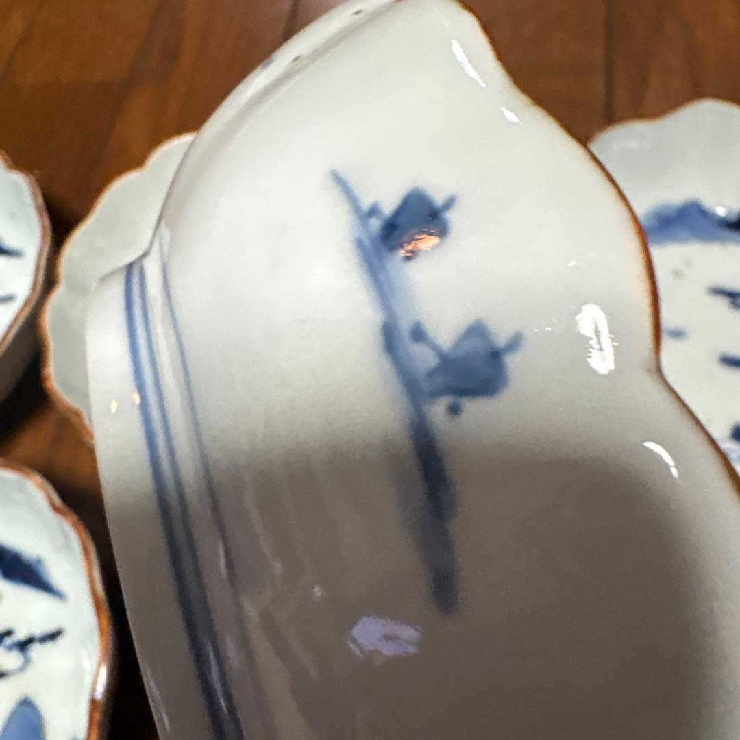 最処古伊万里染付なます皿（鉢）五個セット濃淡の色合い綺麗な山水こだわりの裏印名品