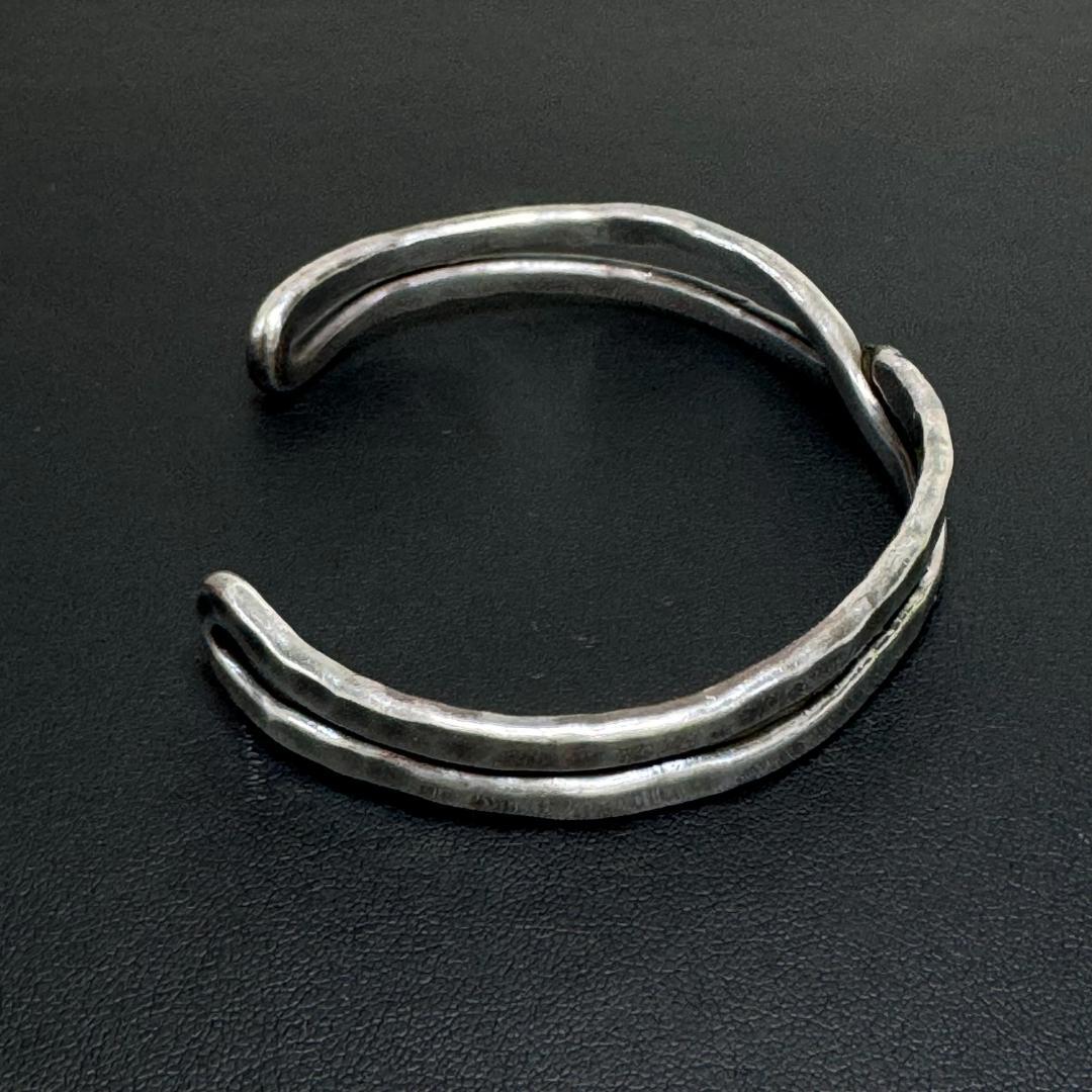 【シルバー980】 市松 クロス バングル ブレスレット ハンドメイド