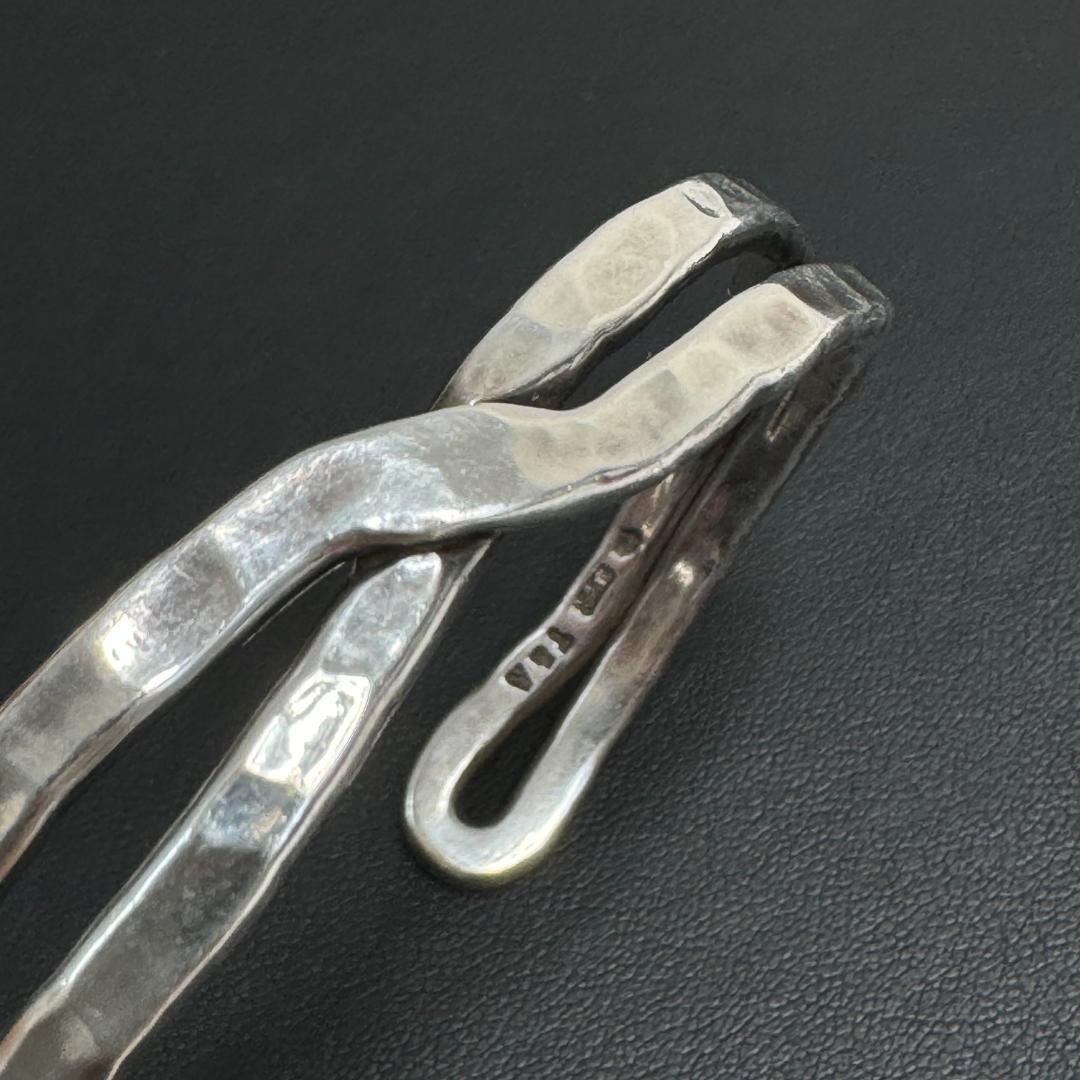 【シルバー980】 市松 クロス バングル ブレスレット ハンドメイド