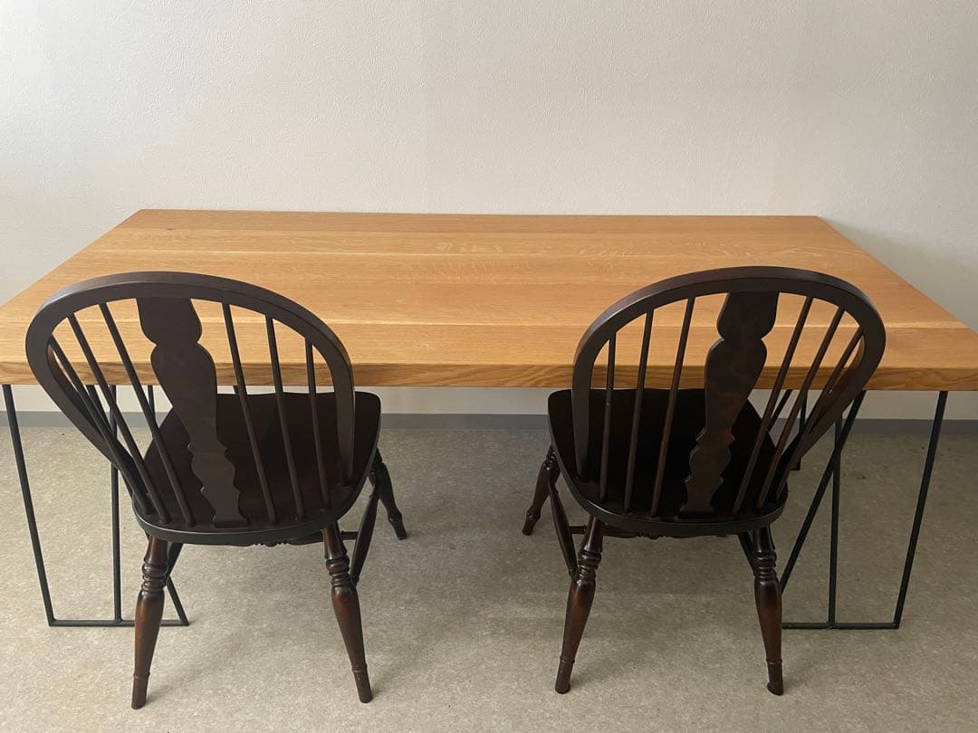 ホワイトオーク無垢板ダイニングテーブル　オイル仕上げ　アイアン脚