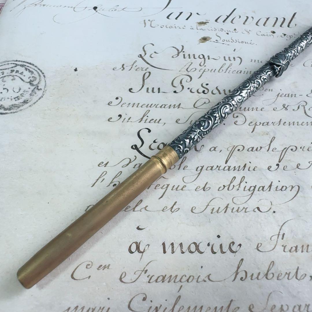 フランスアンティーク　四つ葉のクローバー　ペン軸　レタリングシリーズ