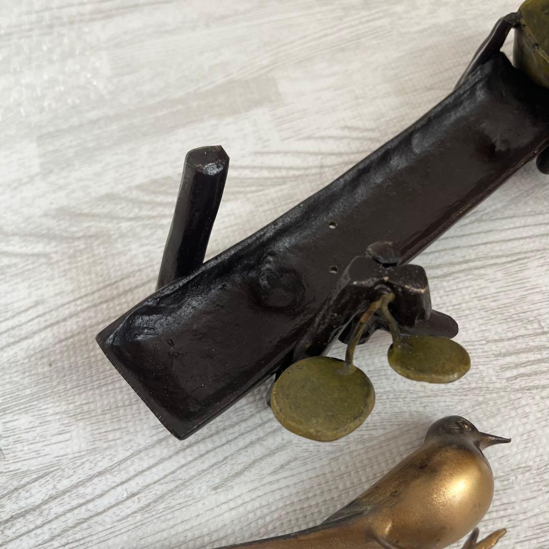 伝統工芸　美術　小鳥　木　止まり木　銅器 真鍮　正晴刻印　金属工芸　古物　骨董