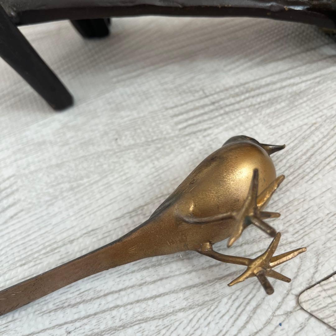 伝統工芸　美術　小鳥　木　止まり木　銅器 真鍮　正晴刻印　金属工芸　古物　骨董