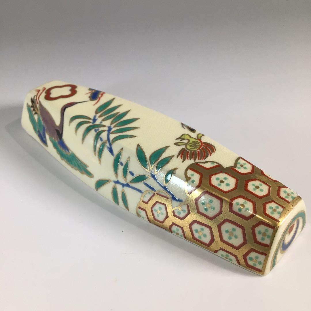 Ｐ３９１　香合　『桃岡堂造』『仁清風松竹梅鶴亀絵』『ぶりぶり香合』　共箱　茶道具