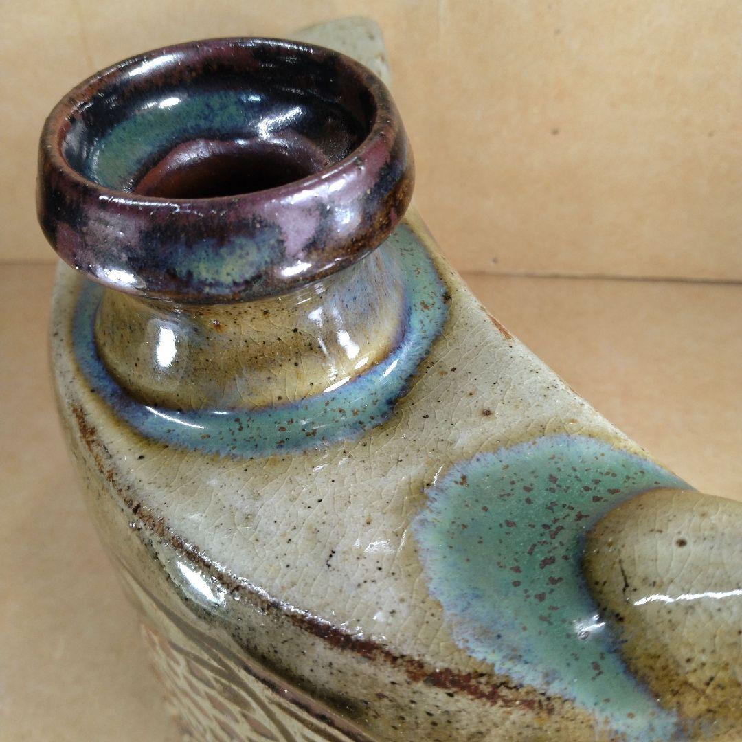 【本物保証】金城次郎 壷屋焼 抱瓶(魚紋抱瓶）共箱 栞 人間国宝 美品 やちむん