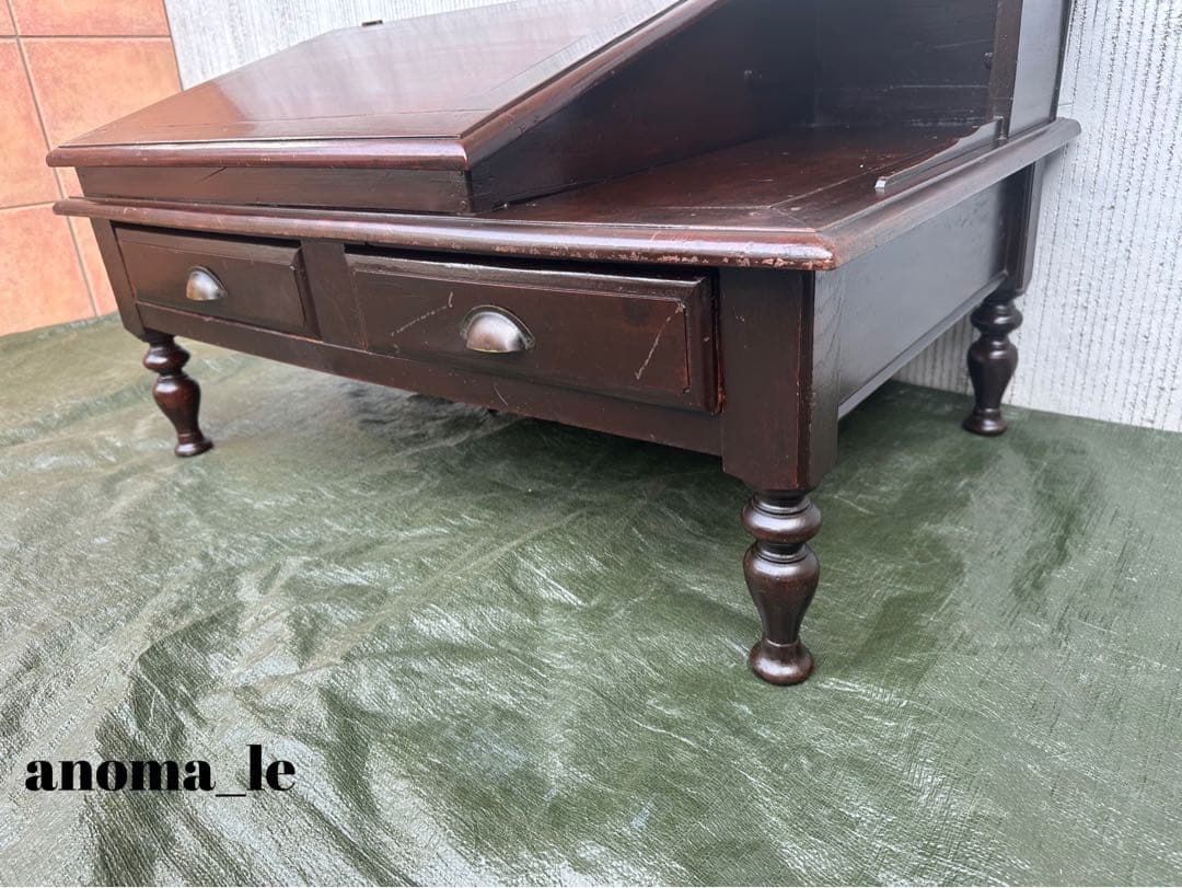 4005【文机】木製　座机　帳場机　収納棚　作業台　ジャパンヴィンテージレア◎