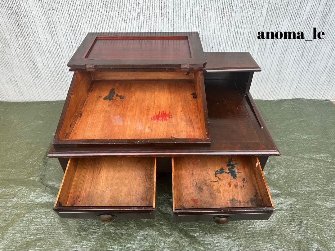 4005【文机】木製　座机　帳場机　収納棚　作業台　ジャパンヴィンテージレア◎