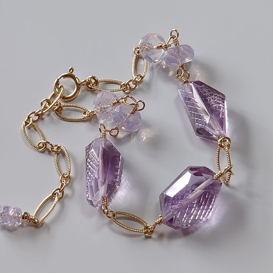 ℕページ】14Kgf❩ 素敵✧*タンブルカービングアメジストのブレスレット