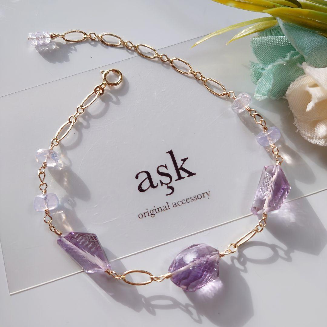 ℕページ】14Kgf❩ 素敵✧*タンブルカービングアメジストのブレスレット