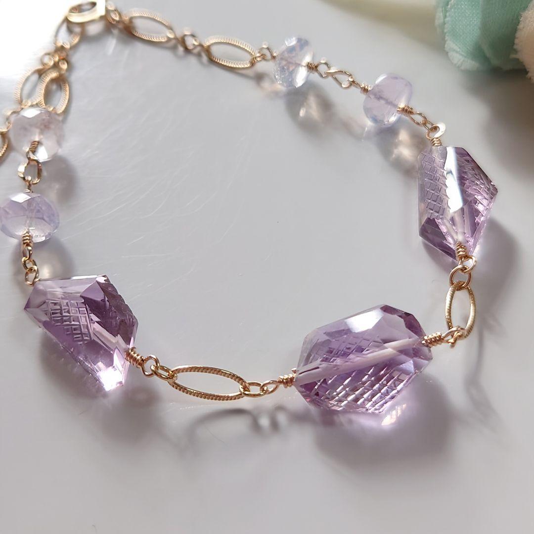 ℕページ】14Kgf❩ 素敵✧*タンブルカービングアメジストのブレスレット