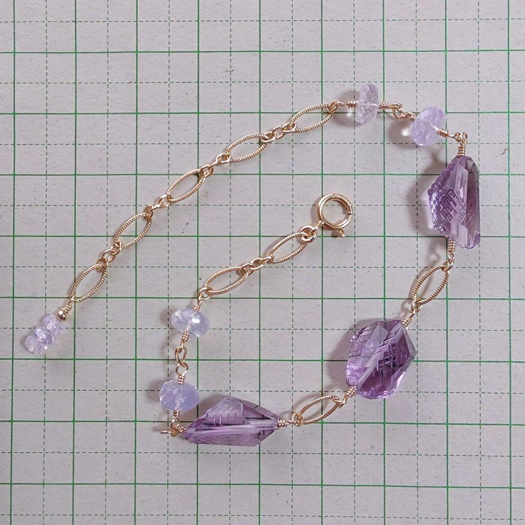 ℕページ】14Kgf❩ 素敵✧*タンブルカービングアメジストのブレスレット