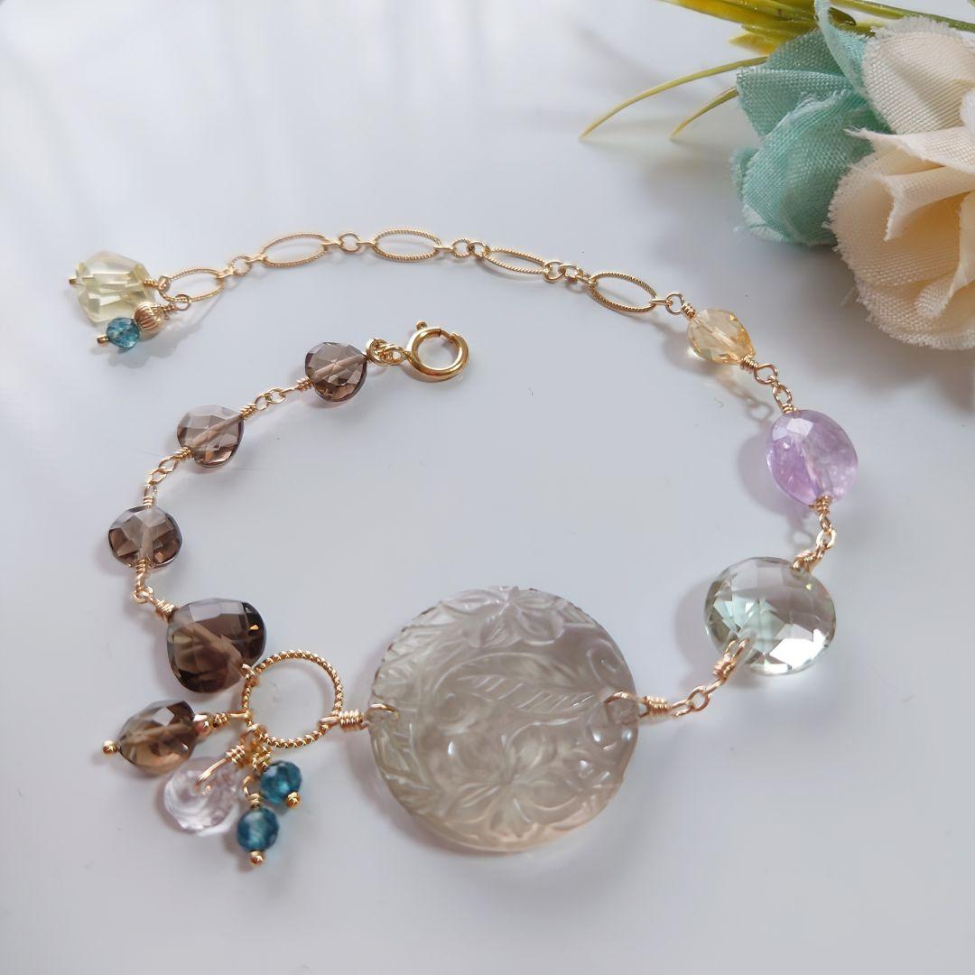 ℕページ】14Kgf❩ 素敵✧*タンブルカービングアメジストのブレスレット