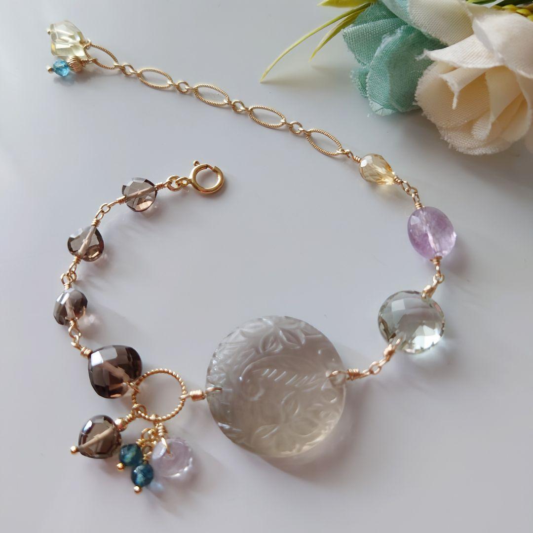 ℕページ】14Kgf❩ 素敵✧*タンブルカービングアメジストのブレスレット