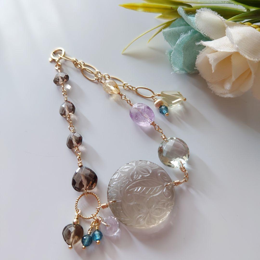 ℕページ】14Kgf❩ 素敵✧*タンブルカービングアメジストのブレスレット