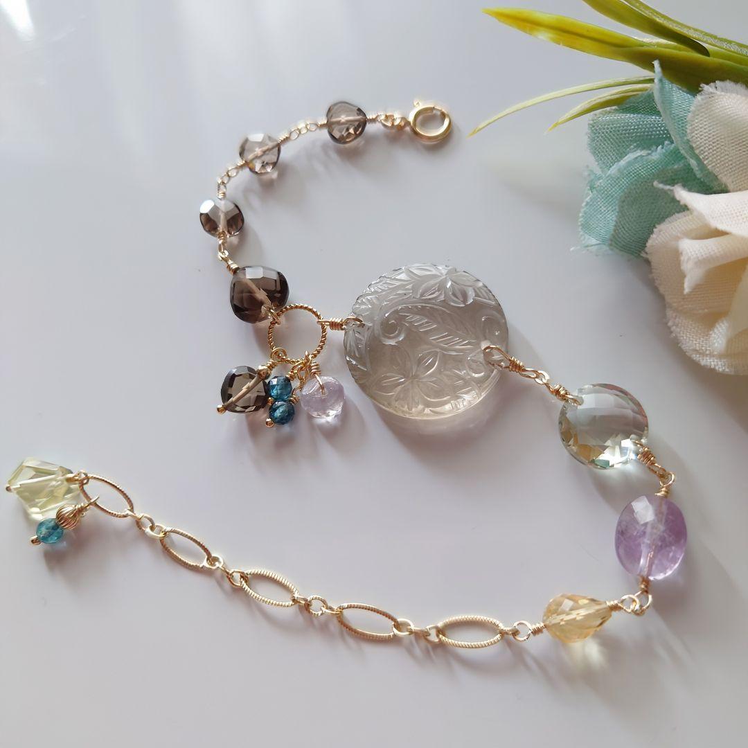 ℕページ】14Kgf❩ 素敵✧*タンブルカービングアメジストのブレスレット