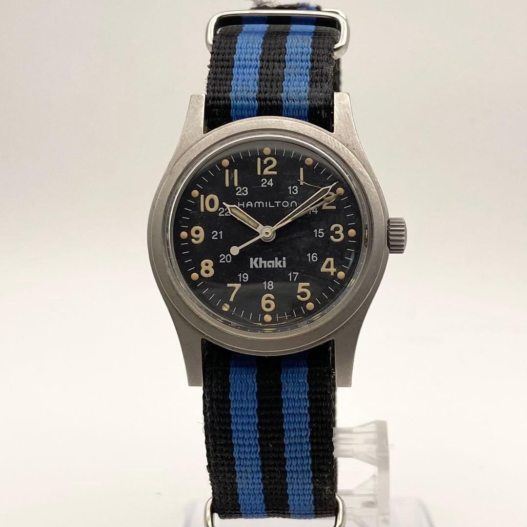 【稼働】Hamilton Khaki 手巻き時計 黒文字盤 9415A メンズ