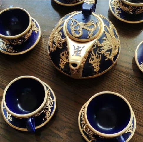 中国骨董唐物最高級品中国宮廷茶道具13点セット琉璃釉金絲象嵌龍乾隆帝愛用した物