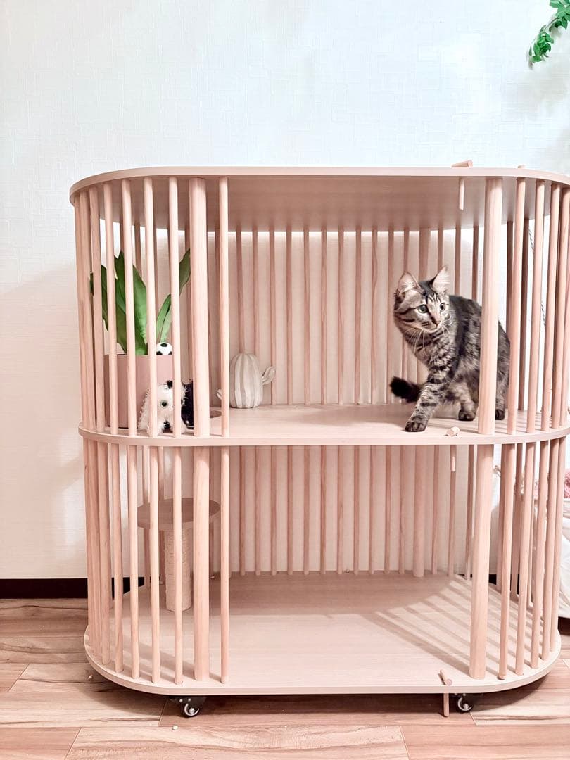 木製　キャットケージ　大型　2段 キャスター付き