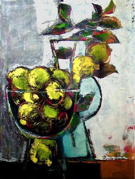 油絵 菅家令子 絵 絵画 インテリア uF6-063304 静物 レモン 器
