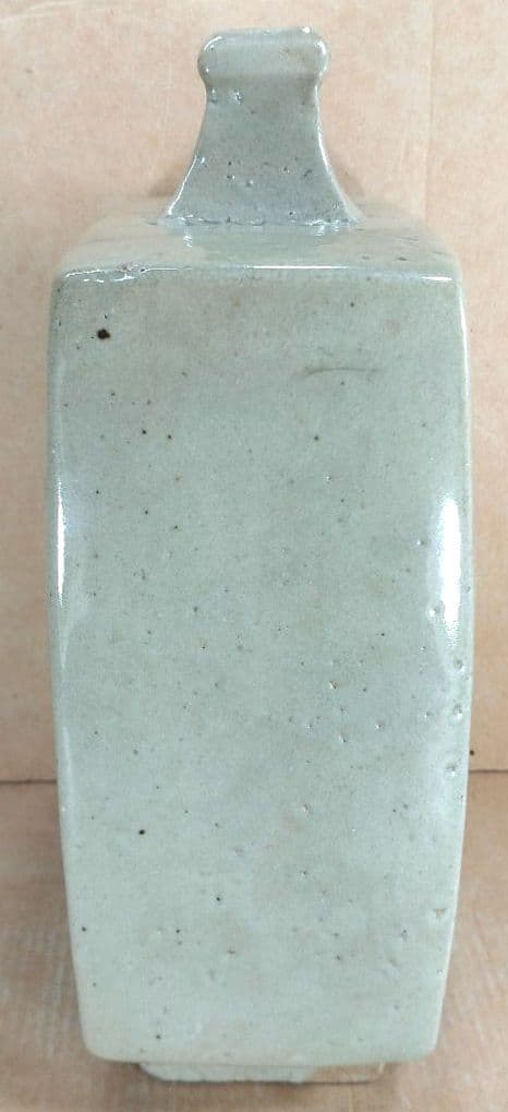 濱田庄司(浜田庄司) 白釉鐵絵扁壷 共箱 人間国宝 益子焼 美品 黍花文 花文