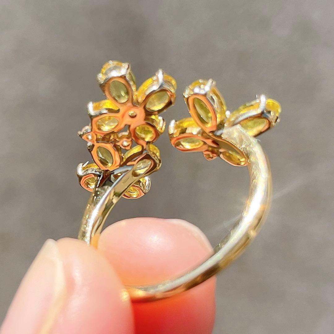 K18 カナリートルマリン　フラワー　デザインリング　12号